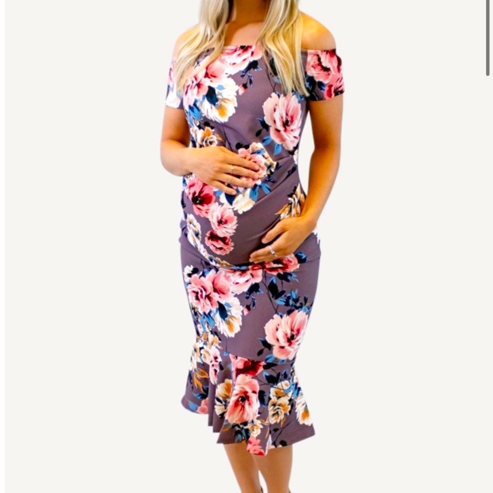 Floral maternity dress off the shoulder